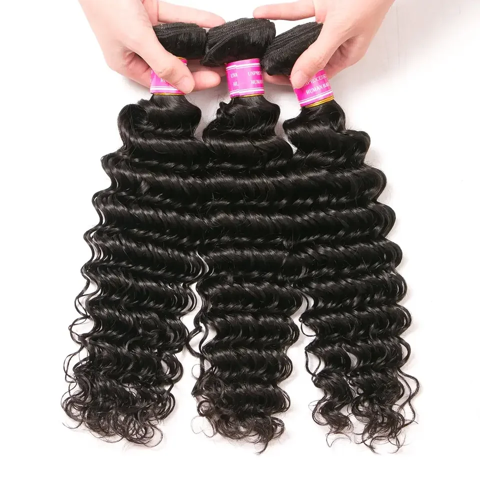 Cheap 3 In 1 Deep Wave Bundles With Frontal 13X4 Curly Hd Lace Frontal 13X6 Body Wave Peruvian Bundle Hair Vendors With Frontals