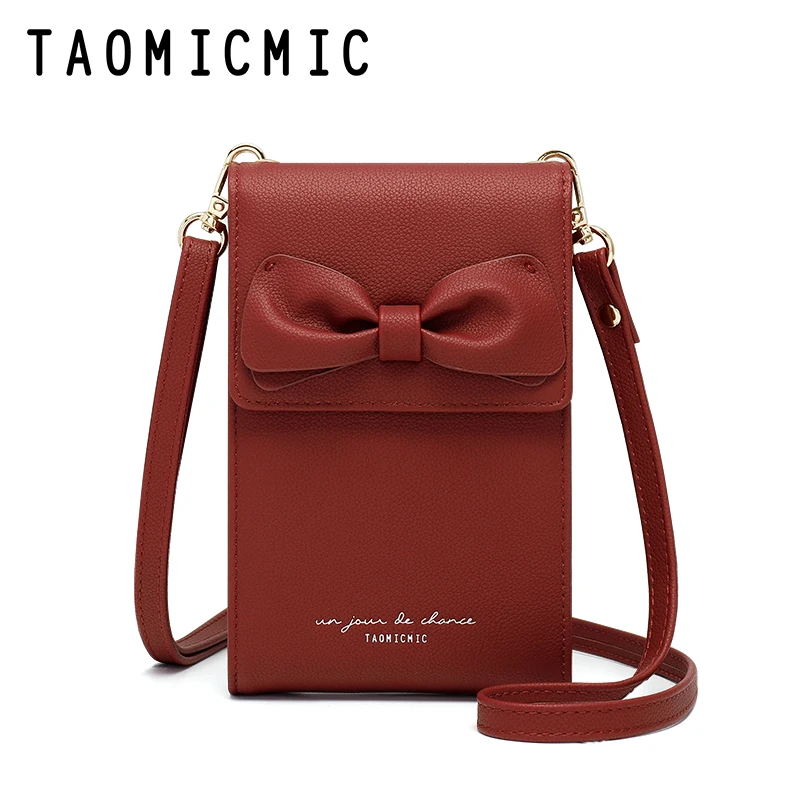 Taomicmic Girls lovely bowknot decoration long strap cell phone shoulder crossbody bag phone crossbody handbag