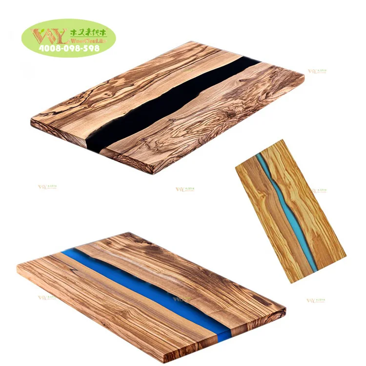 Custom Kitchen Furniture Solid Wooden Chopping Block Olive Wood And Epoxy Resin Cutting Serving Board