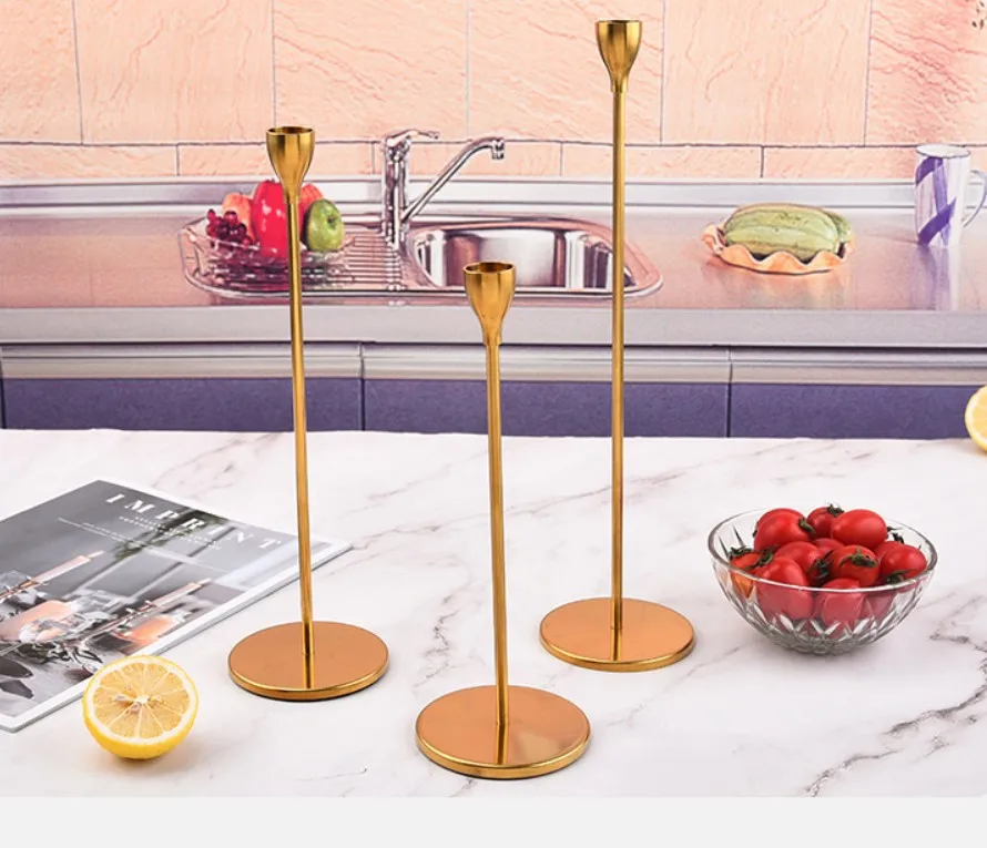 centerpiece metal gold color romantic decoration taper stick candle holders wedding festival anniversary candle holder