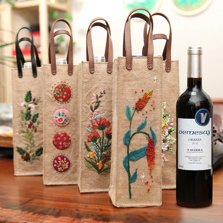 Wine bag embroidery products handmade stereo European embroidery creative gift cloth embroidery wine bag