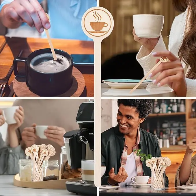 Eco-Friendly Disposable Bamboo Coffee Stirrers round Wood Coffee Stir Sticks for Camping for Outdoor Tableware & Dinnerware