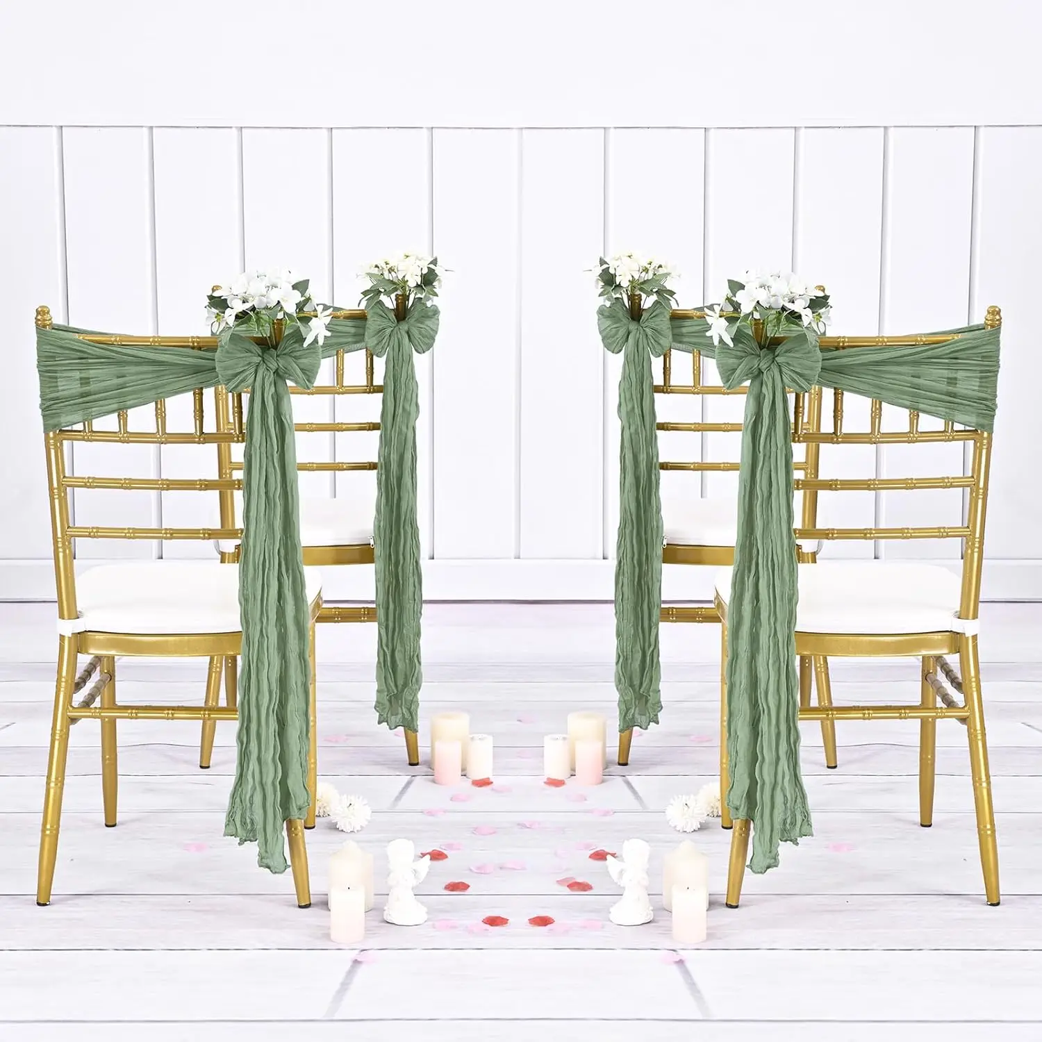 Hot Sell Cheesecloth Sage Green Chair Sashes Drapes 16x108 inch Wedding Event Party Decorative Rustic Gauze Chair Bows Ties