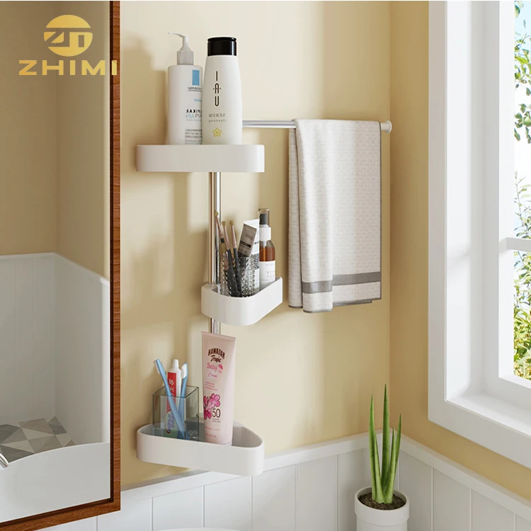 Adjustable Metal Corner Bathroom Towel Rack Shampoo Holder Soap Rack