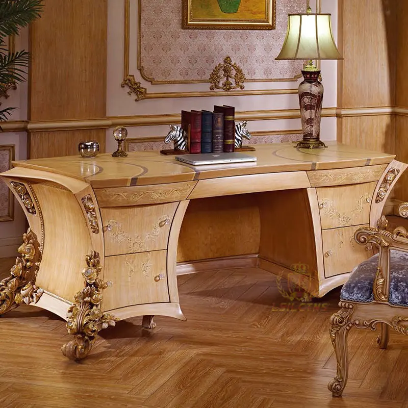 Baroque furniture set European style french antique study table  solid wood desk cabinet whole house furniture  chair