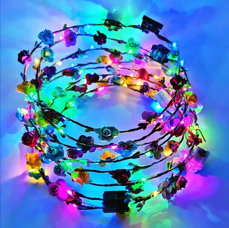 Party Hair Flower Band  For Girls With Light LED Plastic Flower Crown Headband For Bridal Shower Bridesmaid Gifts Party Hair