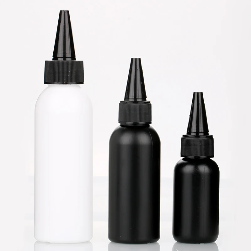 30ml 50ml 100ml black cylinder HDPE plastic glue bottle professional nail polish container with screw cap