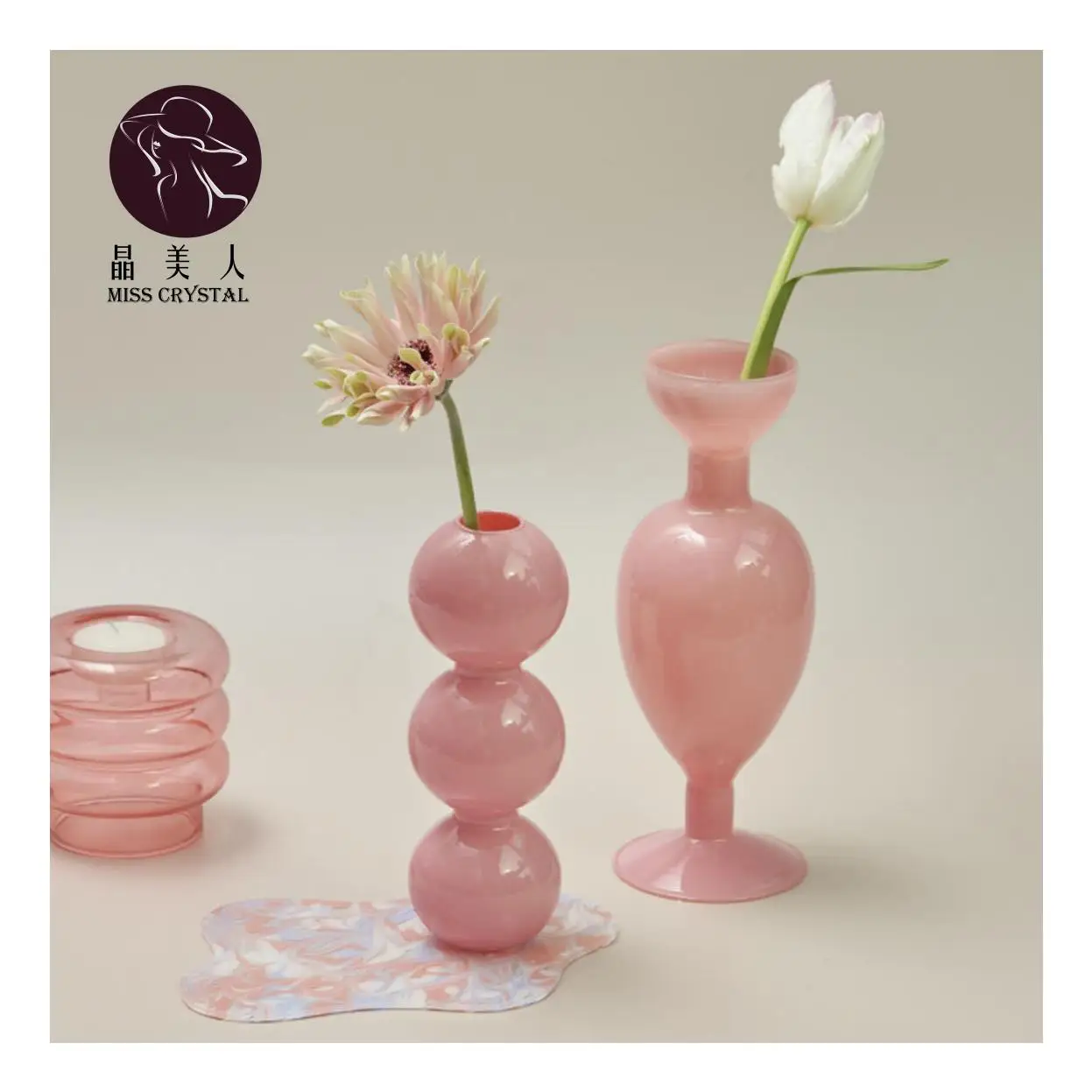 Jade Color Bubble Vase Small Flower Stand  Glass Vases Glass Candle Holder Wholesale