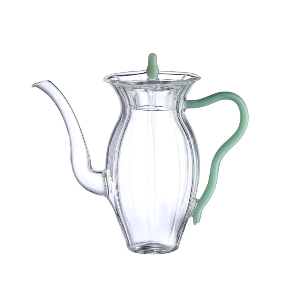 2024  High Borosilicate Glass Daffodil Pot Creative Transparent Green Teapot Color Handle High Appearance Level Tea Classic