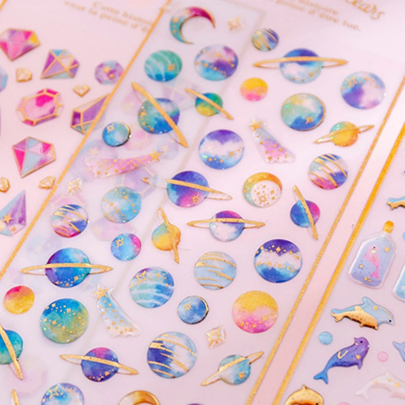 Planet crystal glue stickers transparent three-dimensional hand account diary decoration stickers student DIY stickers