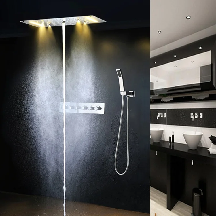 Shower Panel multi function Stainless Steel LED Rainfall Shower Set Massage System Faucet polish bathtub Shower Column