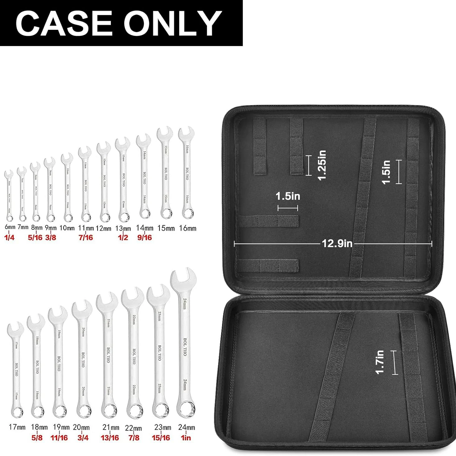 Customized Eva Hard Shell Wrench Tool Storage Case For Ratchet Wrench Set Metric and SAE 19 Combination Ratchet Wrench Bag