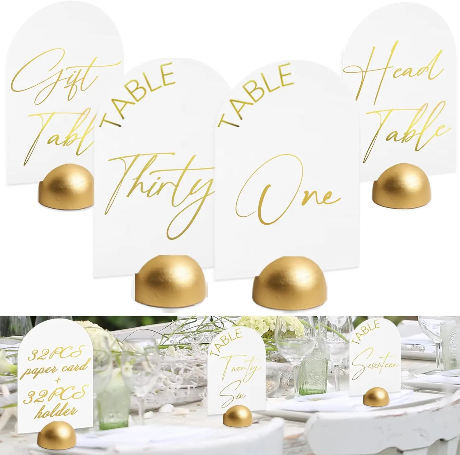 Modern Double-Sided Gold Foil Table Number Card Signs 1-30 Arch Table Number Cards for Wedding Reception