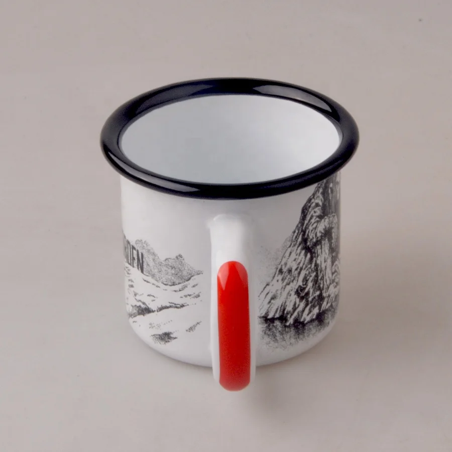 
Printed Enamel Mugs Mug Custom Printed Reusable Travel Coffee Mug With Red&White Handle 