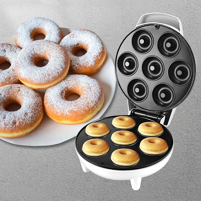 Multi-Purpose Compact Mini Donut Maker Non-Stick Donut Maker Machine for Makes 7 Doughnuts Breakfast Snacks Donut Print Desserts