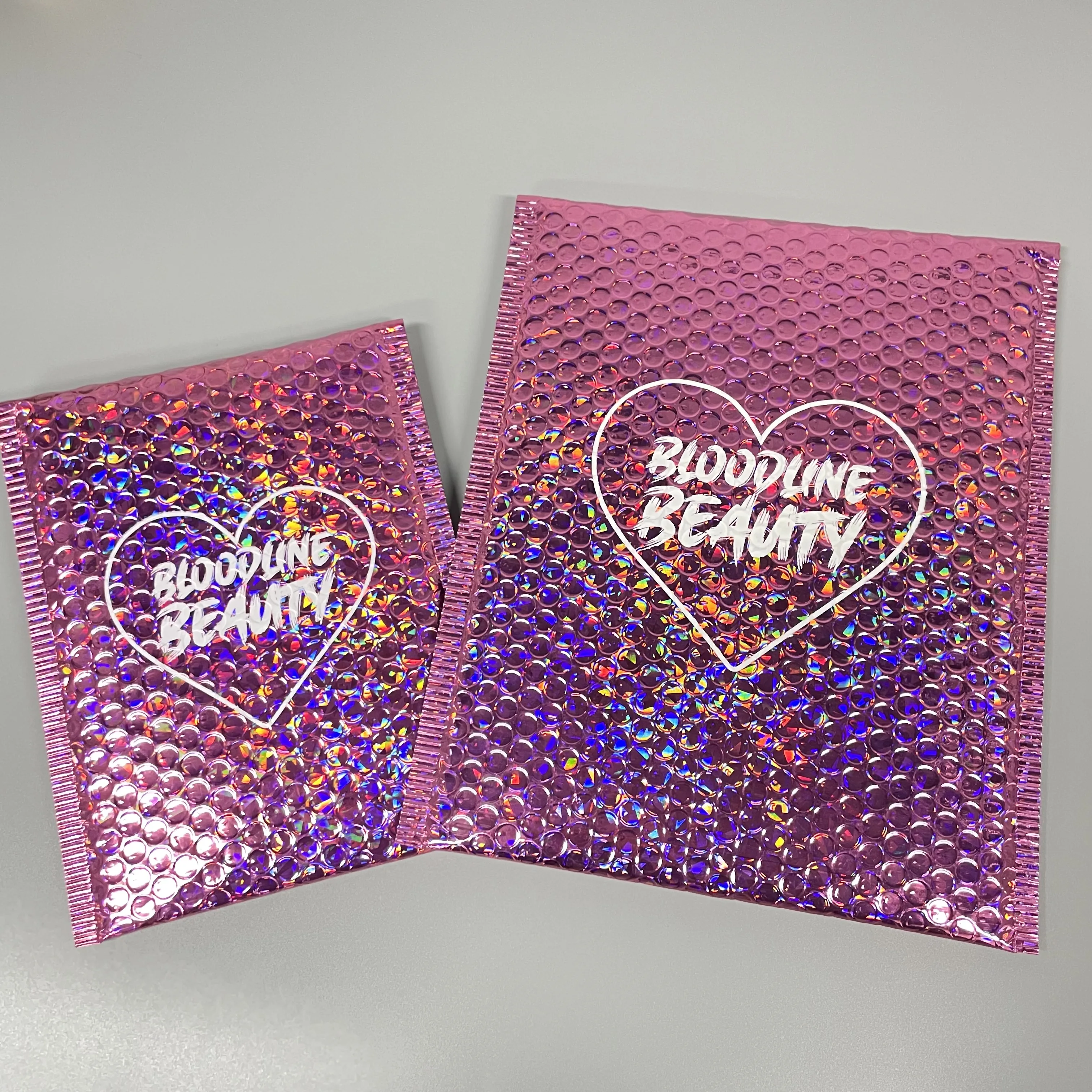 Custom Logo PINK ROSE GOLD Holographic Waterproof Shipping Mailing Bag For Clothes/Cosmetic Packaging