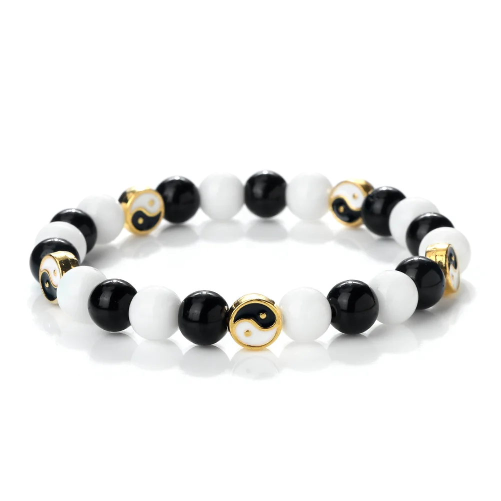 fashion jewelry matte matte Yin Yang Tai Chi white turbine-beaded bracelet charm feng shui bracelet  Women men