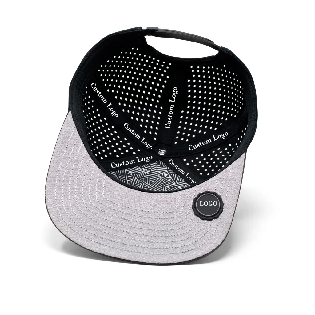 Custom Wholesale Melin Flat Brim Snapback Hat,Casquette Gorras,Laser Cut Perforated  6 Panel Waterproof Quick Dry Snap Back Cap