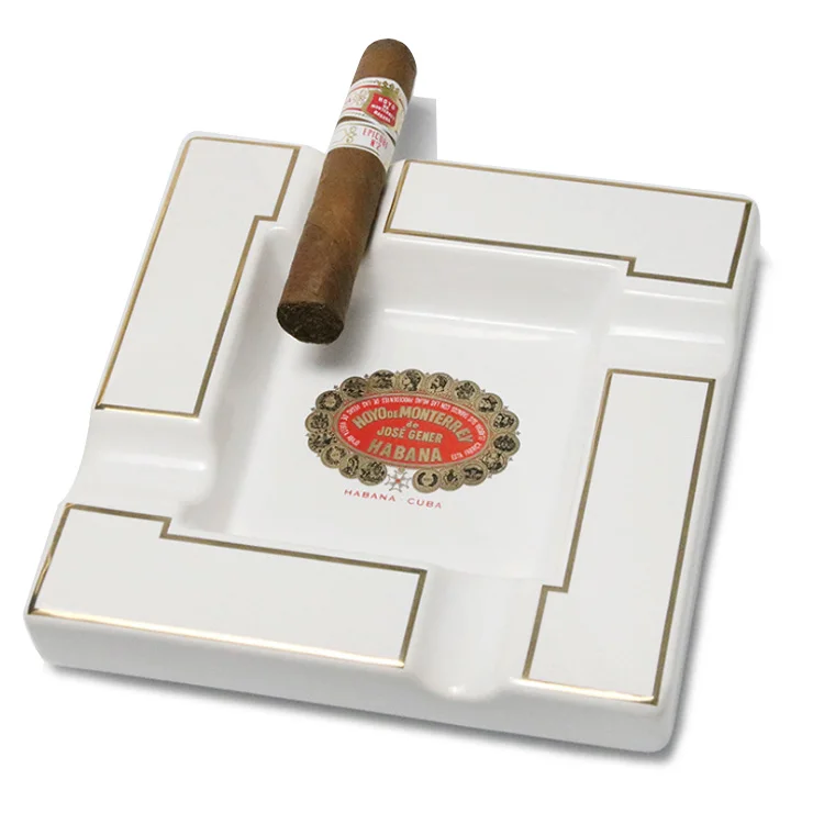 RTS 20cm x 20cm x 3.5cm  high quality white large square ceramic cigarette cigar ashtray