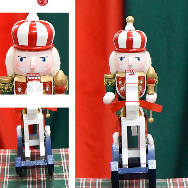 30cm Red Wooden Nutcracker Snowman Watermelon Head White Rocking Horse Puppet Christmas Tabletop Ornament For Children Gift