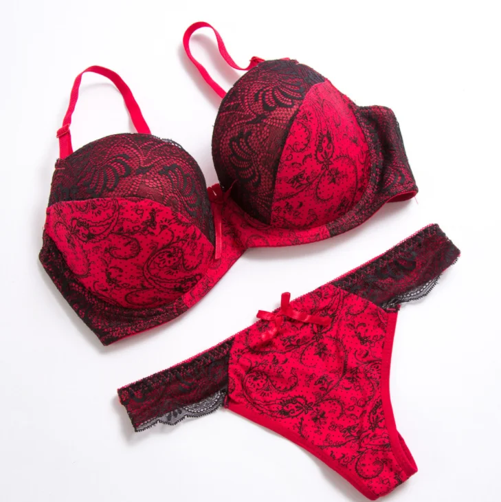 Sexy bra and thong set lace color matching underwear plus size underwear set