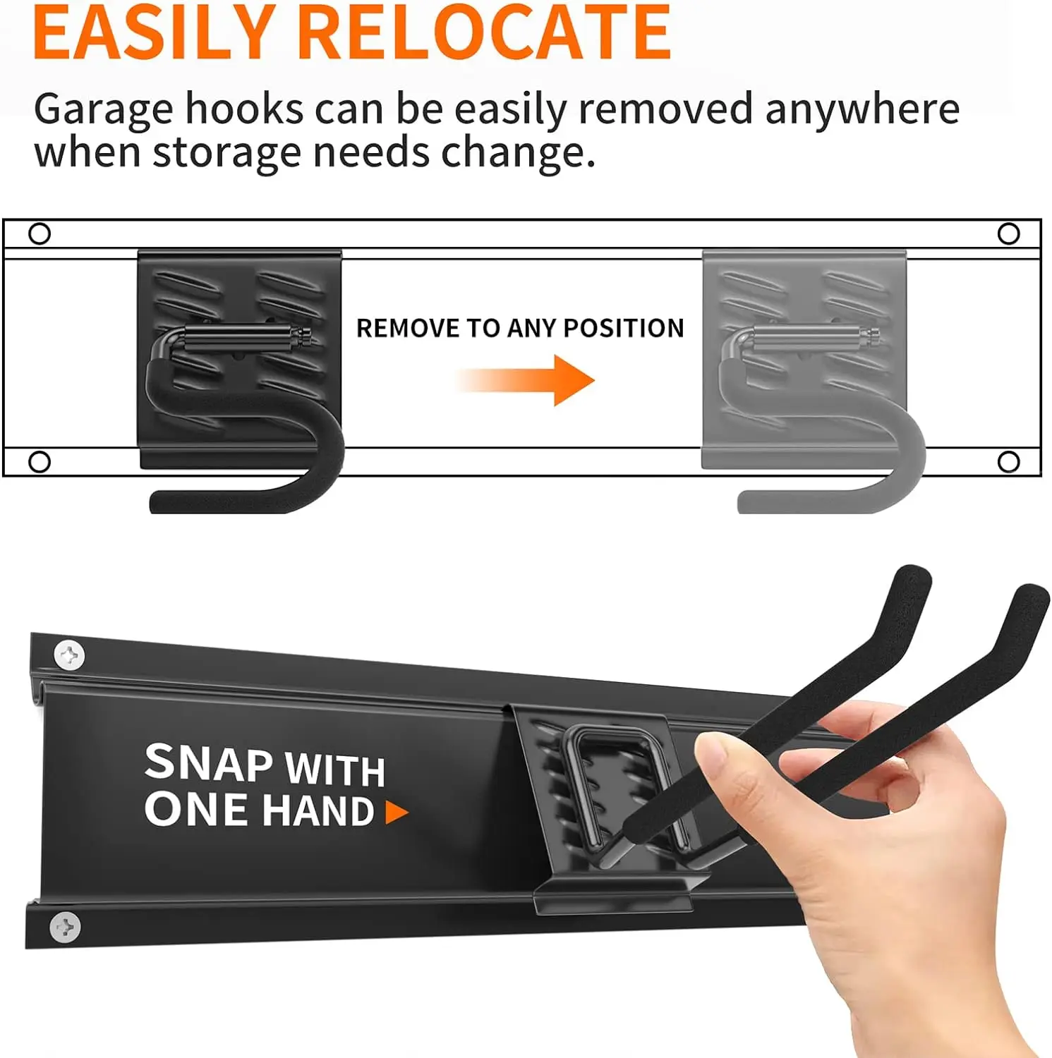 Heavy Duty 6-Hook Storage Rack Adjustable Garden Tool Organizer with Hooks & Rails