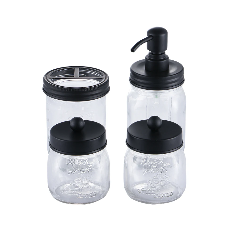 Bathroom Accessories Glass Mason Jar Hand Pump Lid  Soap Dispenser ToothBrush Holder