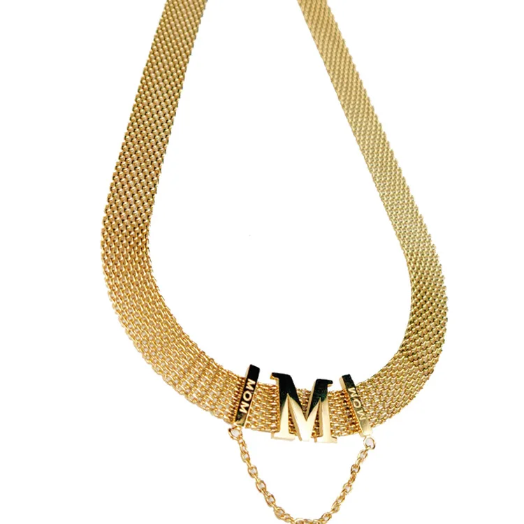 Wholesale I Love You Mom Simple Weaved Wide Chain Necklace Woman Choker Necklace Jewelry