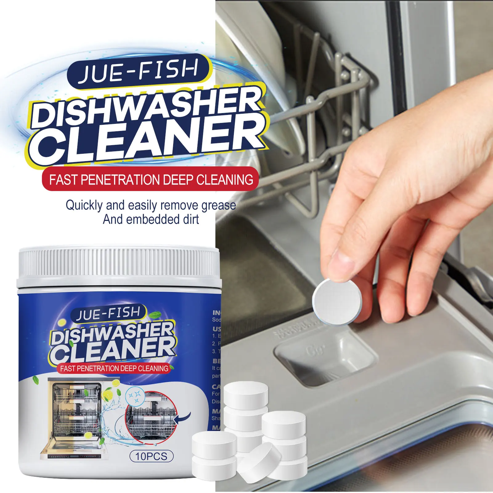 Jue-fish Dishwasher Cleaner Rich Foam Detergent Dishwasher Tablet Gentle Formula Dishwasher Cleaner Tablets