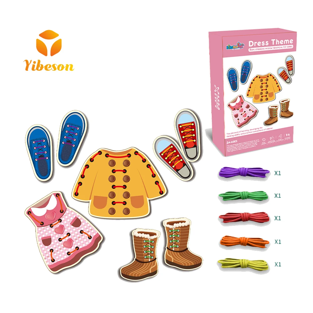 Novelty Educational Games Customized Pattern Kids Dress Theme DIY Threading Jigsaw Puzzle Games String Thing Toy