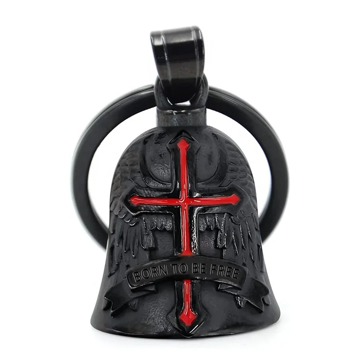 Motorcycle Bell Guardian Angel Bell- BORN BE FREE Gremlin Cross Metal Keychain for Motorcycle Accessories