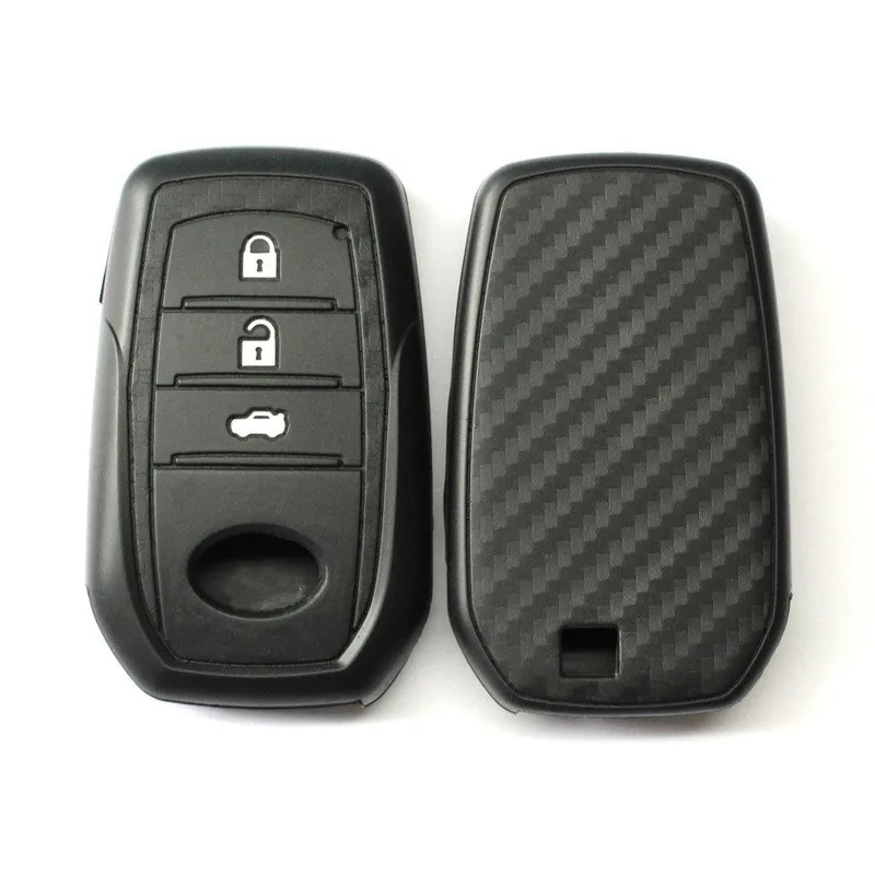 KustSoft Silicone Car Key Case Carbon Cover key ring shell  For Toyota Rav4 Aygo Corolla Camary Chr Prius Yaris Auris