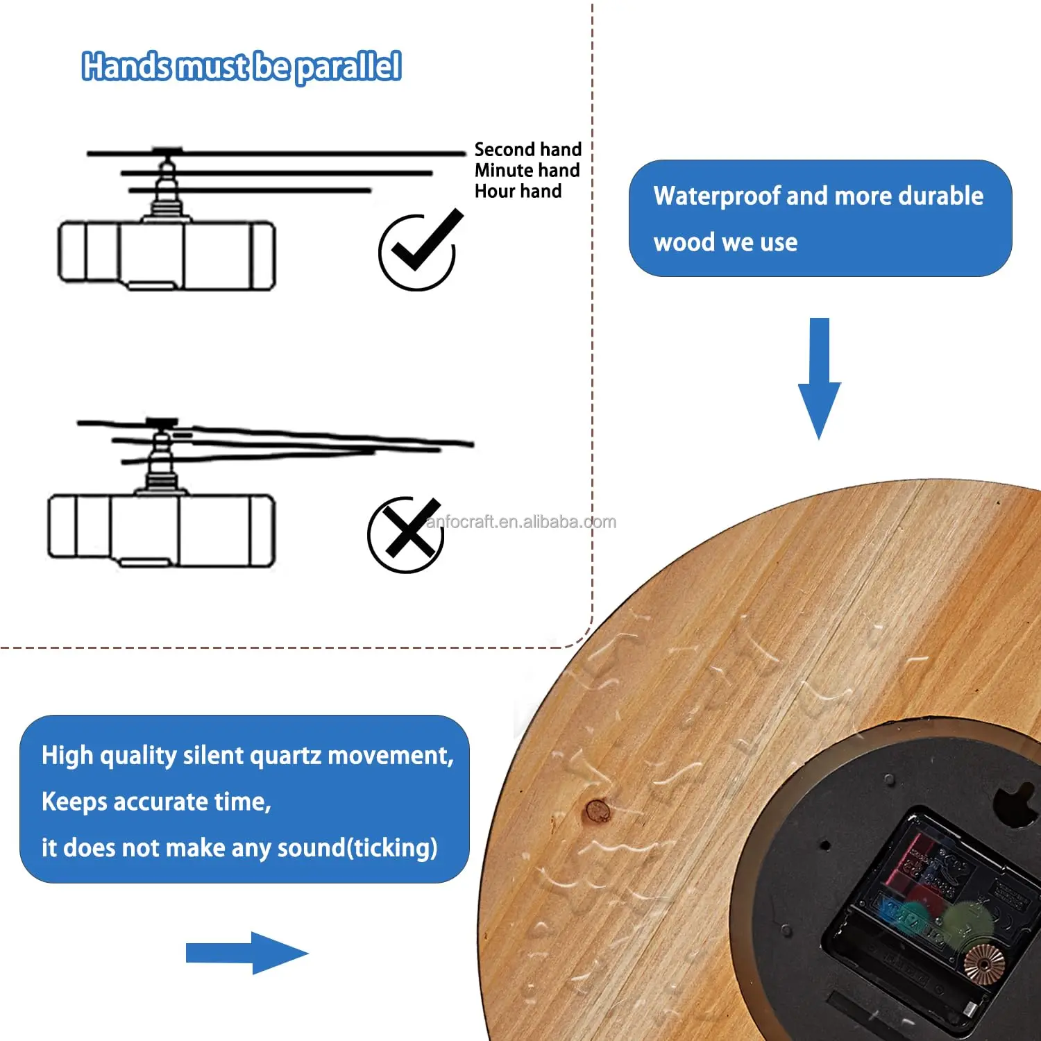 Modern 11-Inch Retro Design Antique Style Wooden Wall Clock Battery Operated Silent Non-Ticking for Living Room Single Face Form