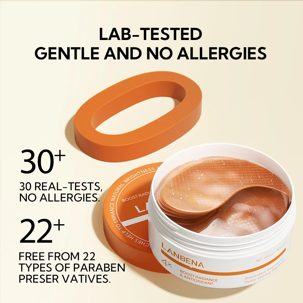 lanbena Antioxidant Vitamin C Hydra-Gel Eye Patches Puffy Eyes & Dark Circles, Skincare Treatment for Men & Women 60pcs