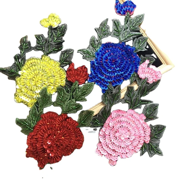 ZSY beaded sequin lace embroidery applique embroidered patch fabric clothing 3D flower for patches