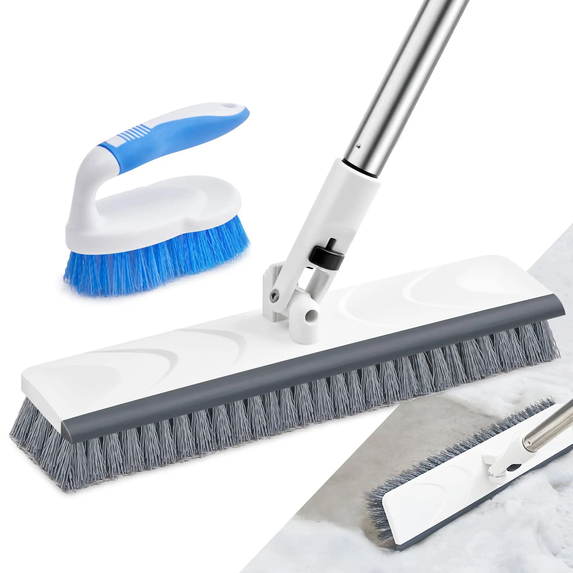 Amazon EM-Q1 Floors Scrub Brush with Long Handle Stiff 2 in 1 Scrape Brush Tile mop With Keypan Scrub Brush