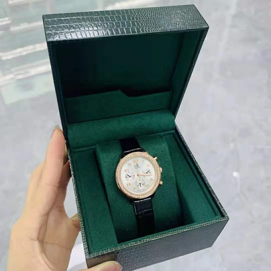 Handmade 10*10*7.1cm plastic packing packaging grain green leather rolexeble watches boxes