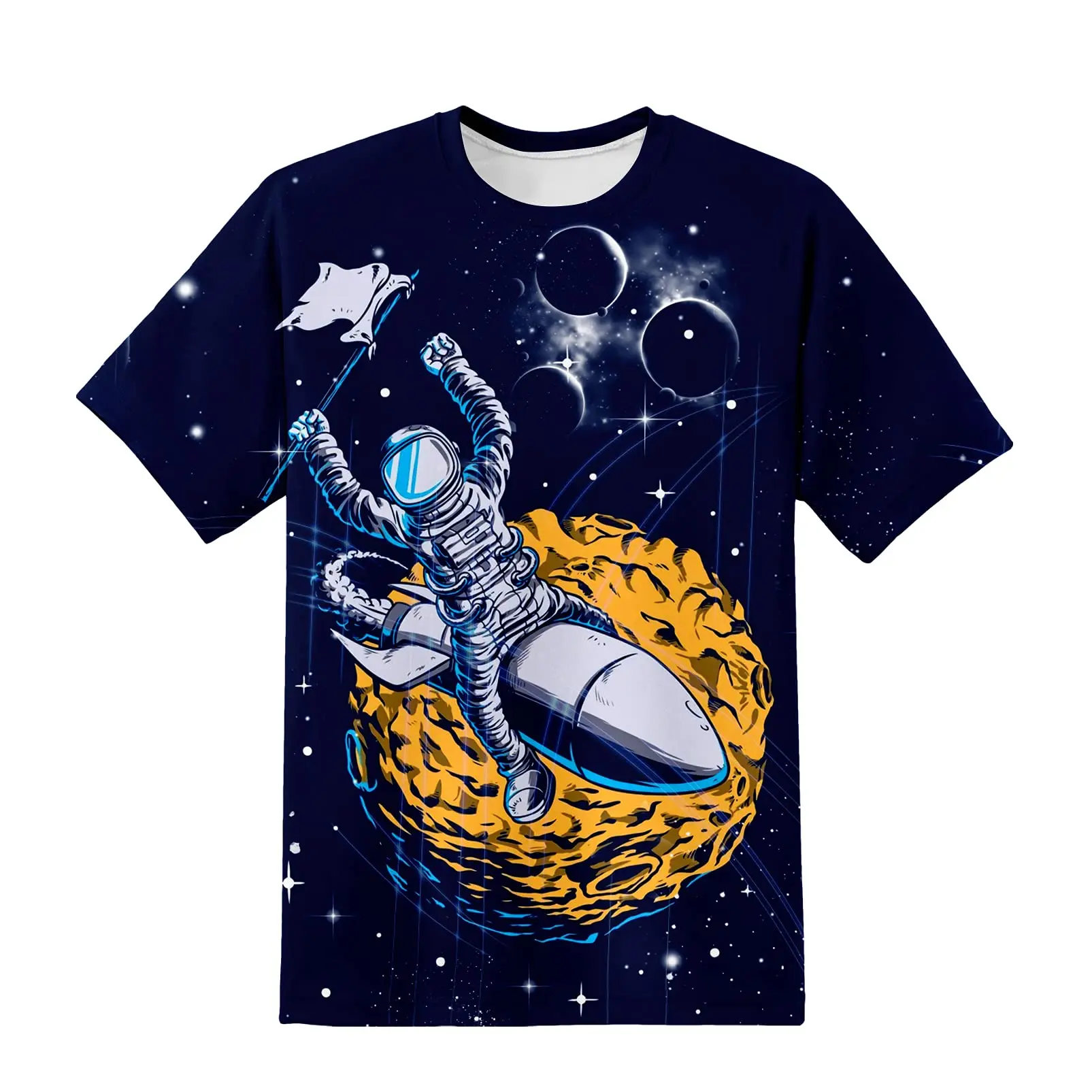 Cute T-Shirts For Boys And Girls Kids Astronaut Elements Custom Designed Casual T-Shirt Wholesale Short-Sleeved Summer T-Shirts