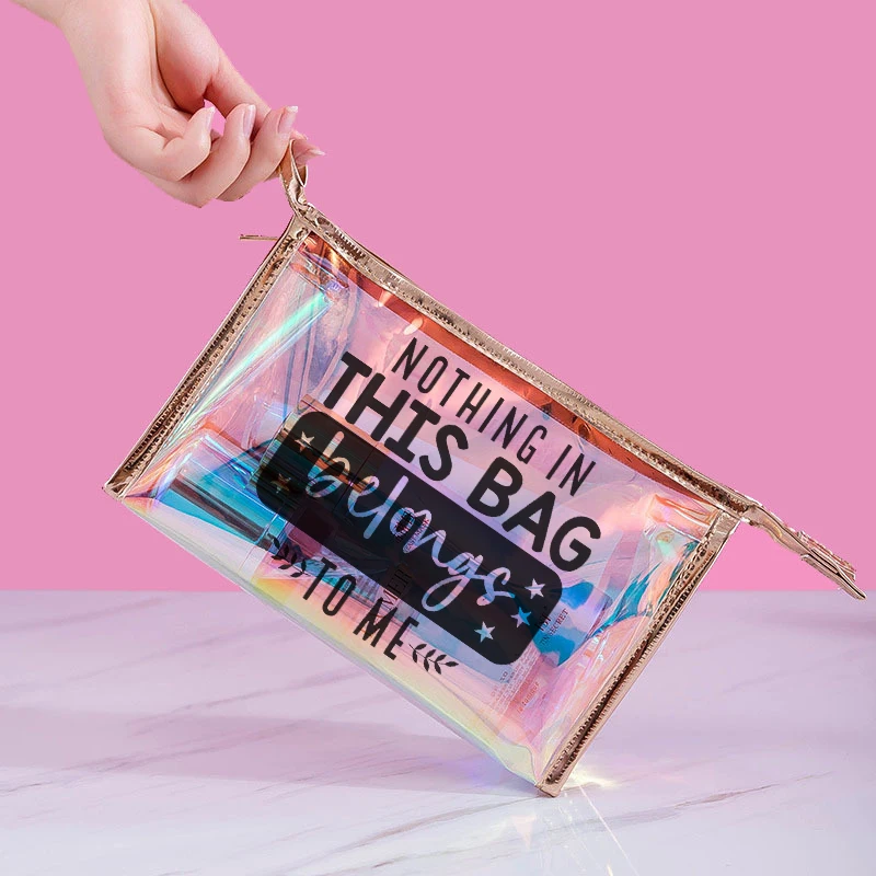 Wingtu Factory Direct Sale Pvc Zipper Custom Pattern Die Cut Shopping Bag For Cosmetics Clear Small Makeup Bag