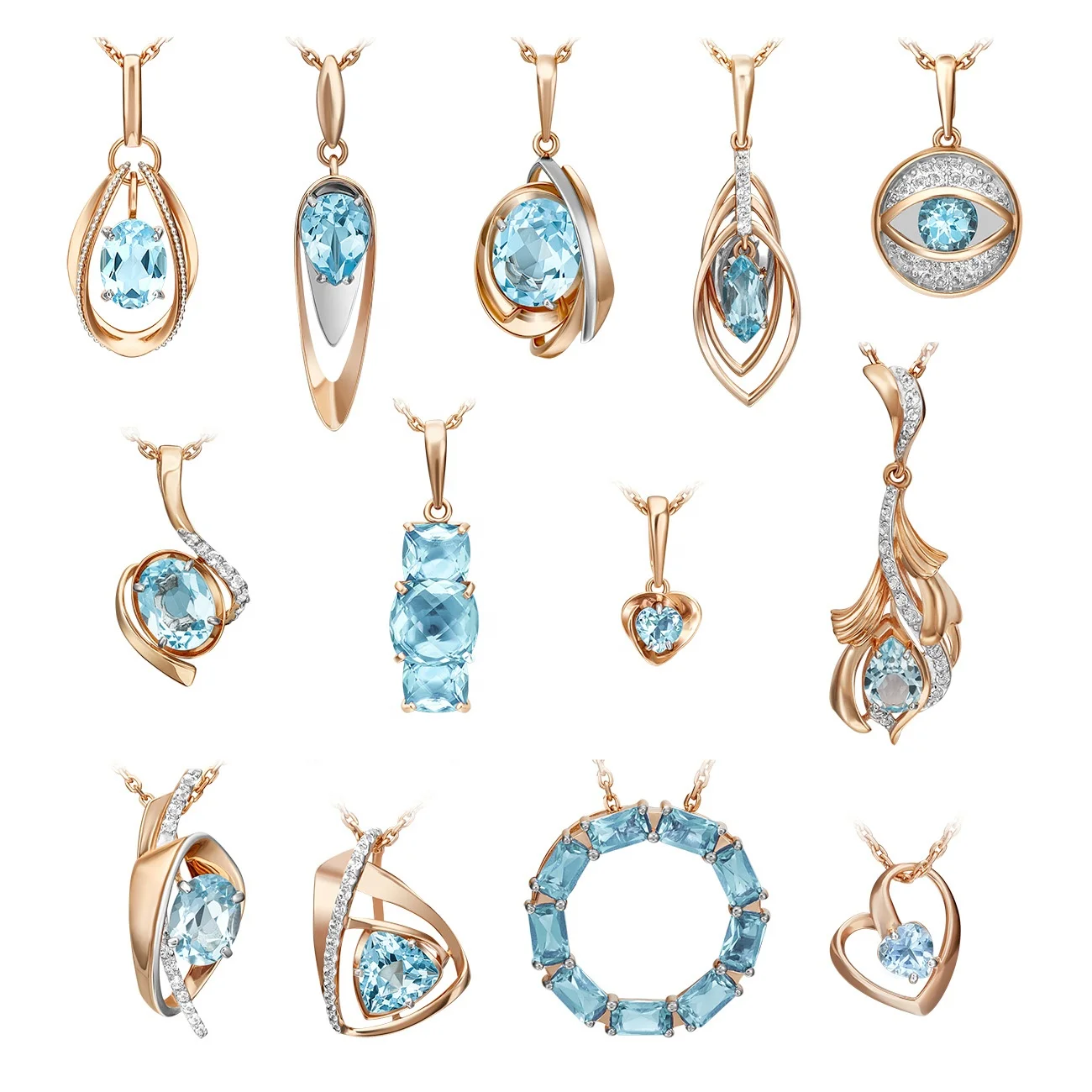 Elegant Bright Pendant 14 K Solid Rose Yellow White Gold Topaz White Topaz OEM ODM 2022 High Quality Jewelry