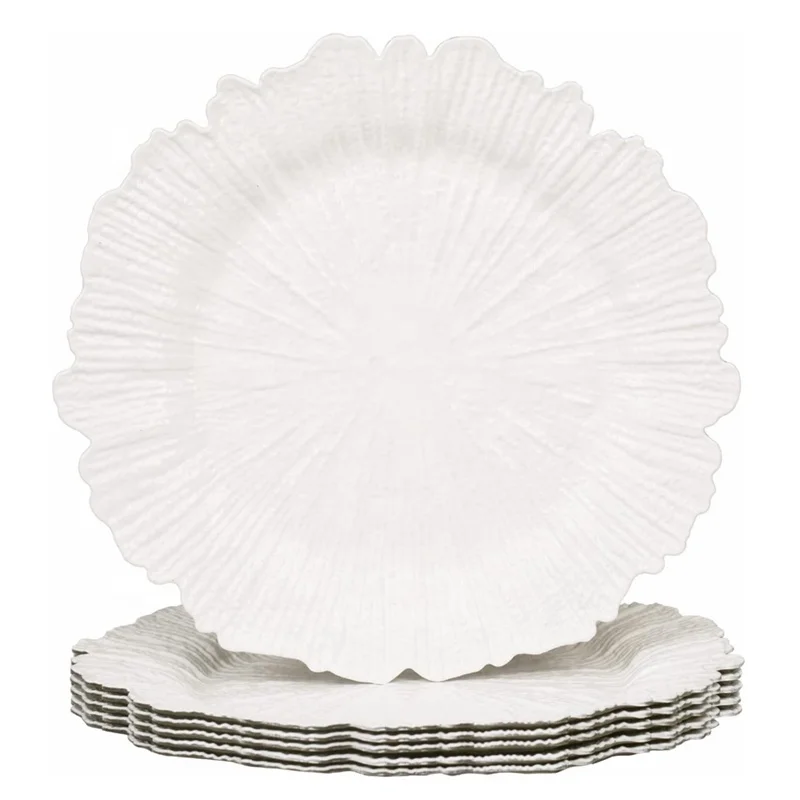Durable Lightweight Plastic 13 inch Reef White Charger Plates for Dinner Plates Wedding Decor Thanksgiving Christmas