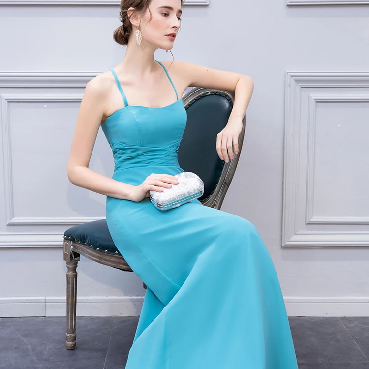 Оптовая продажа, простые элегантные шифоновые платья небесно-голубого цвета для подружки невесты для свадебной вечеринки