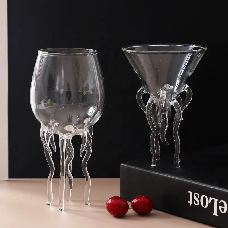 Bar Crystal Unique Shaped Drinking Glassware Cup Creative Wave Goblet Wavy Jellyfish Octopus Cocktail Glass