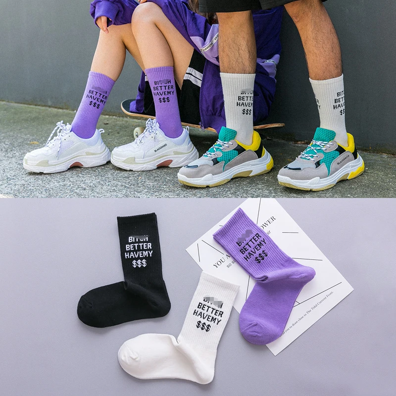 KANGYI Wholesale China Socks Factory Skateboard Custom Letter Words LOGO Teen Tube Socks