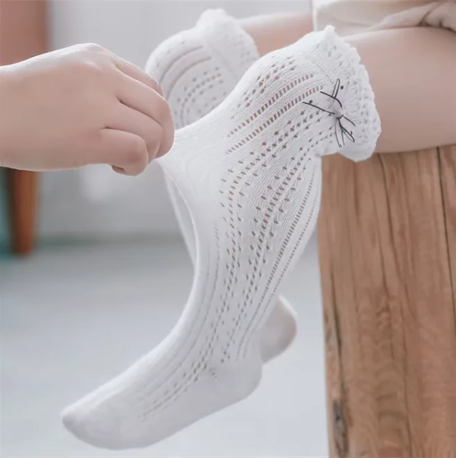 Y-Z Thin Breathable hollow knit socks for baby and toddler Crochet Socks Stylish baby cotton long socks