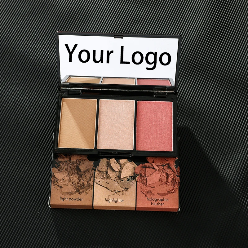 3 color  health beauty Blush Palette makeup blush highlight contour blush private label