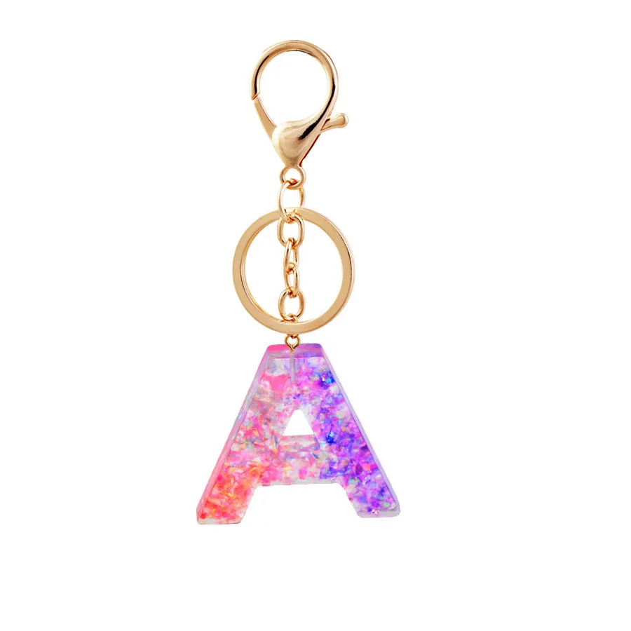 2023 fashion sell acrylic resin drop glue colourful 26 letter English pendant key chain
