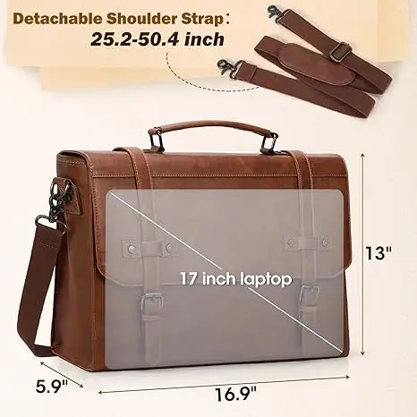 Custom Durable Waterproof Vintage Laptop Briefcase Large Shoulder Crossbody Bag Leather Messenger Bag for Office Business Travel