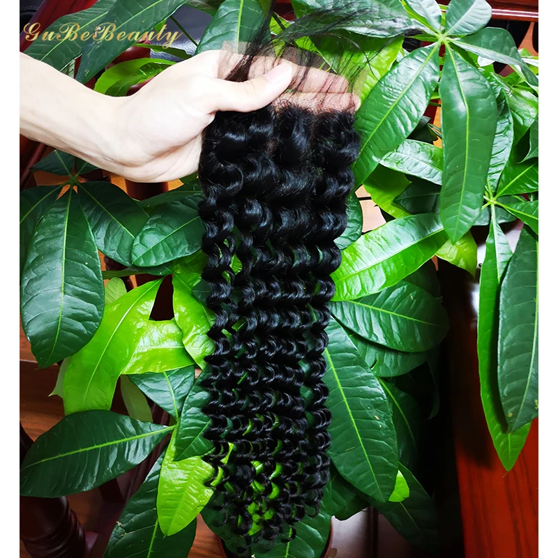 Gubebeauty wholesale human hair weave extensions 4*4 deep wave hair closure lace wigs 100% virgin human hair for black women