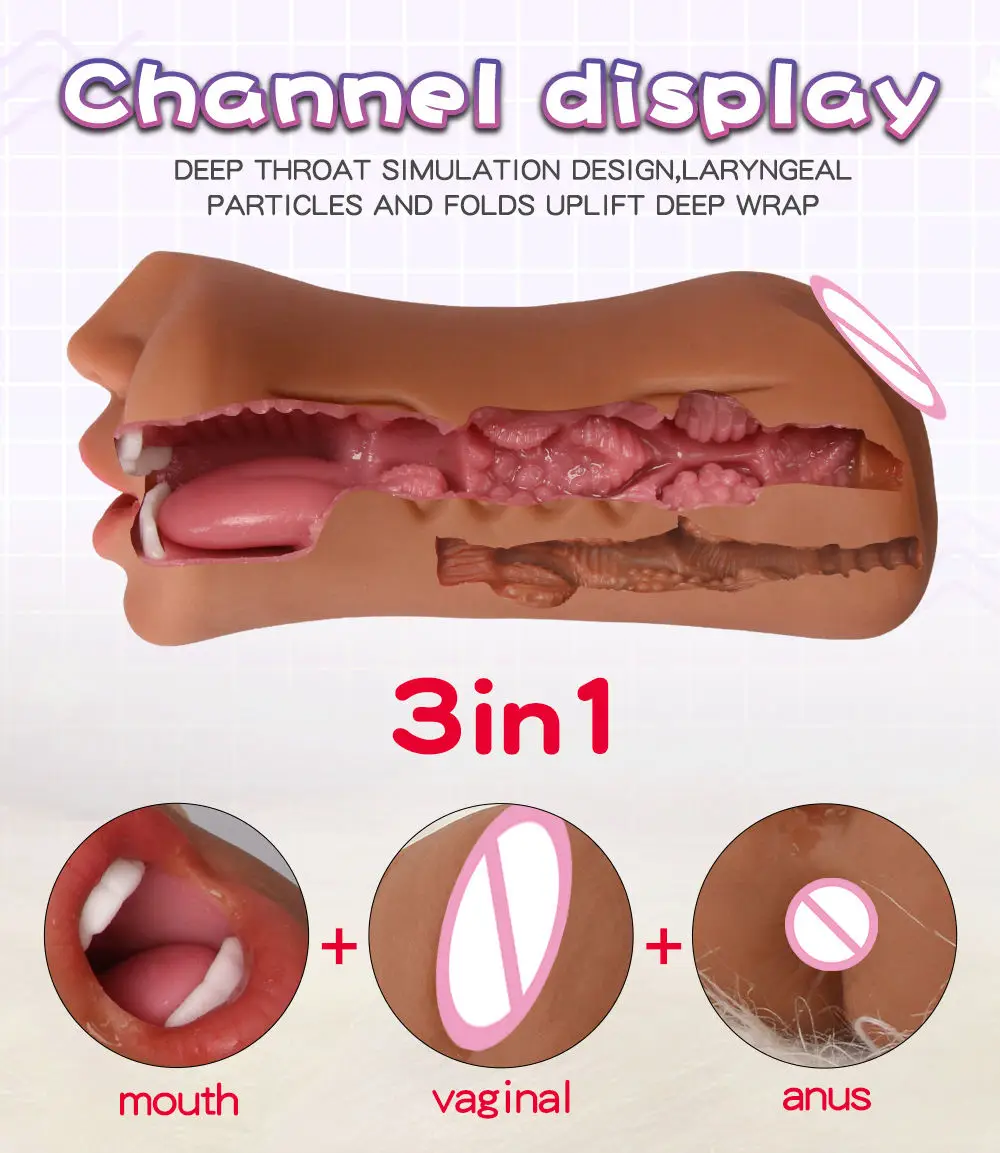 3 in 1 Pockets Pussy Toys for Men Sex Realistic Oral Vaginal Anal Adult Sax Toys for Man Masturbators Cup Aircraft Cup